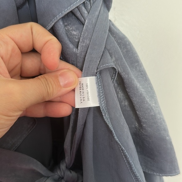 Misa Valerya Ruffle Trim Cold Shoulder Wrap Mini Dress Gray Women's Size XS - Picture 5 of 7